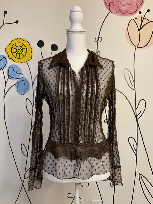Sheer brown button up