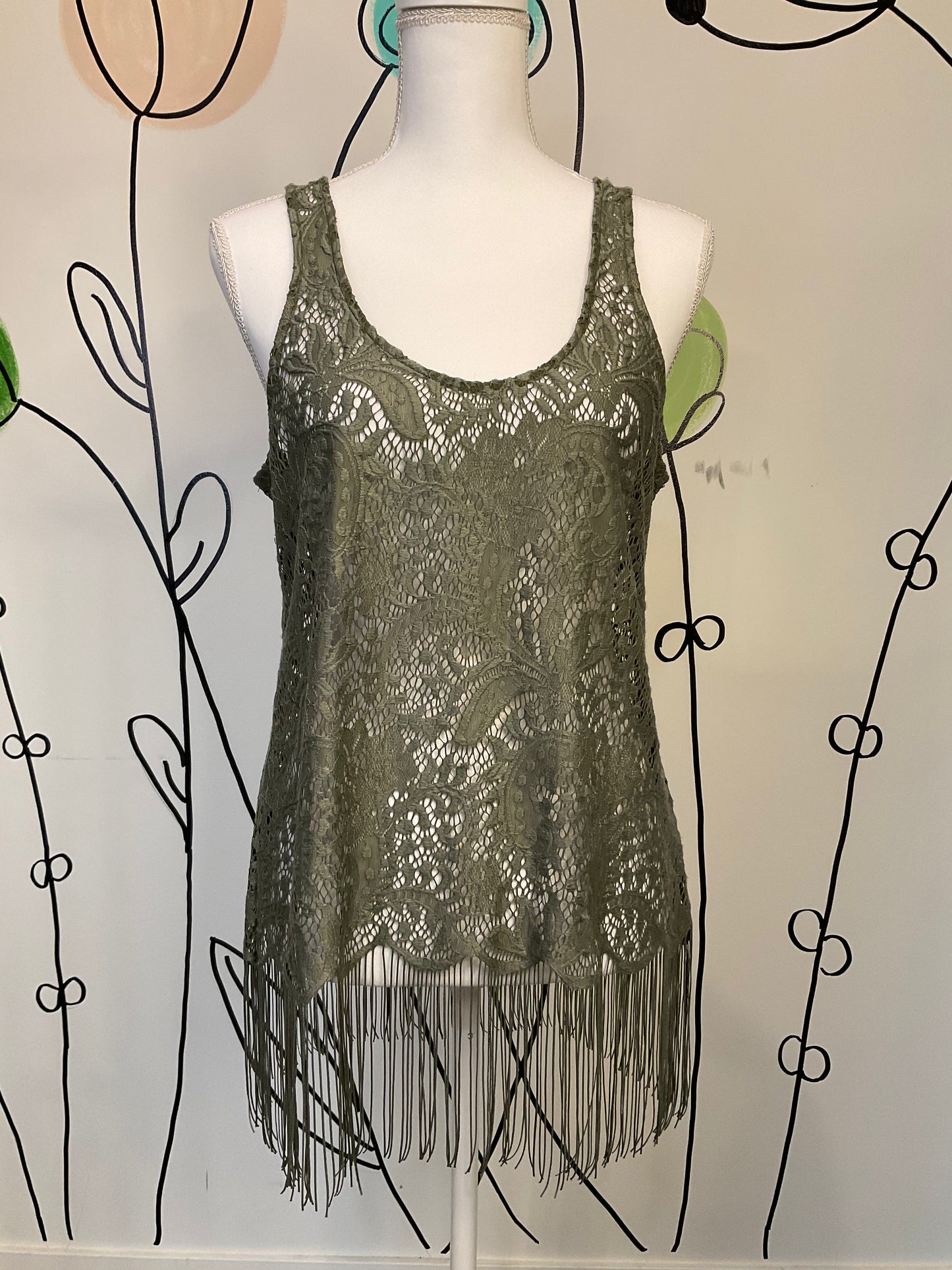 Lace fringed tank top