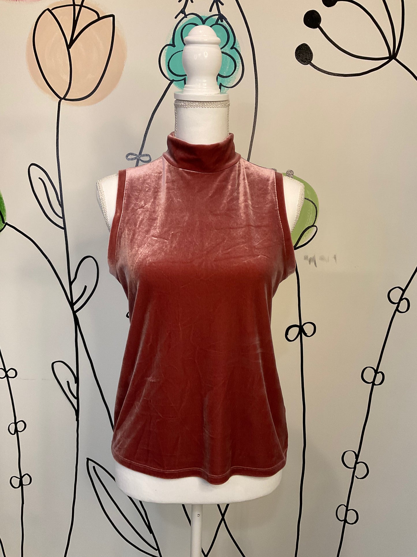 Velvet sleeveless mock neck